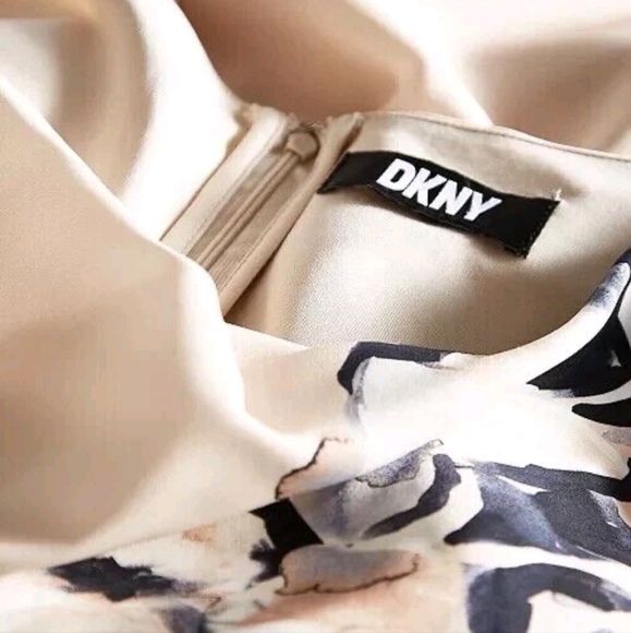 DKNY Womens Cocktail Midi Dress Fit & Flare Floral Beige Multi-Color SIZE 8 - Picture 6 of 6